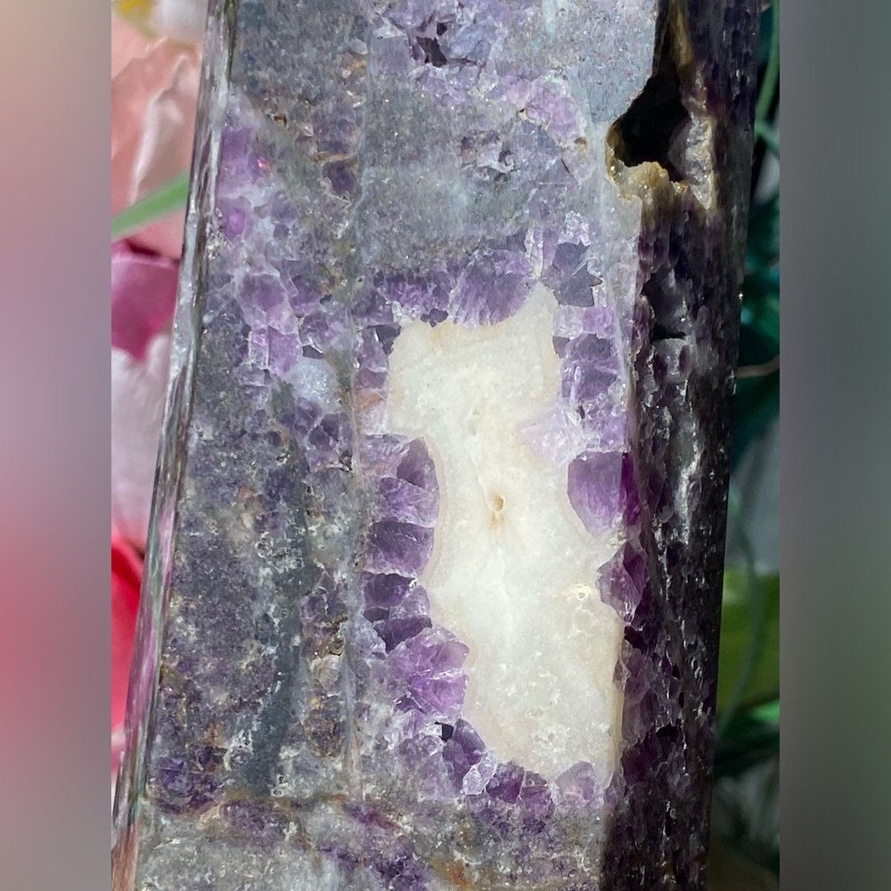 12” Sugar Druzy Sphalerite & Purple Fluorite Tower - Picture 8 of 14